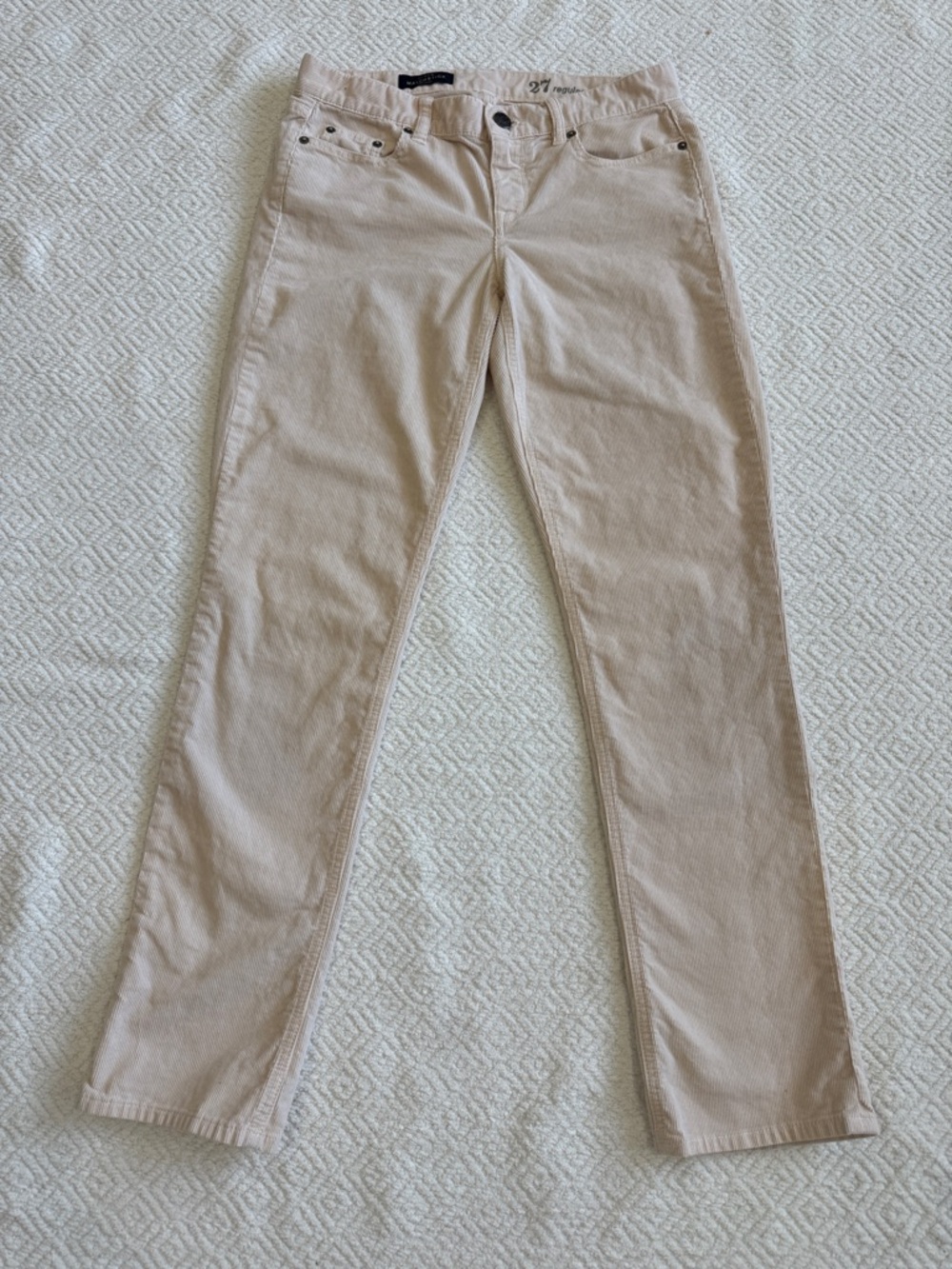 J.Crew Matchstick Light Beige Corduroy Straight Leg Pants Sz 27